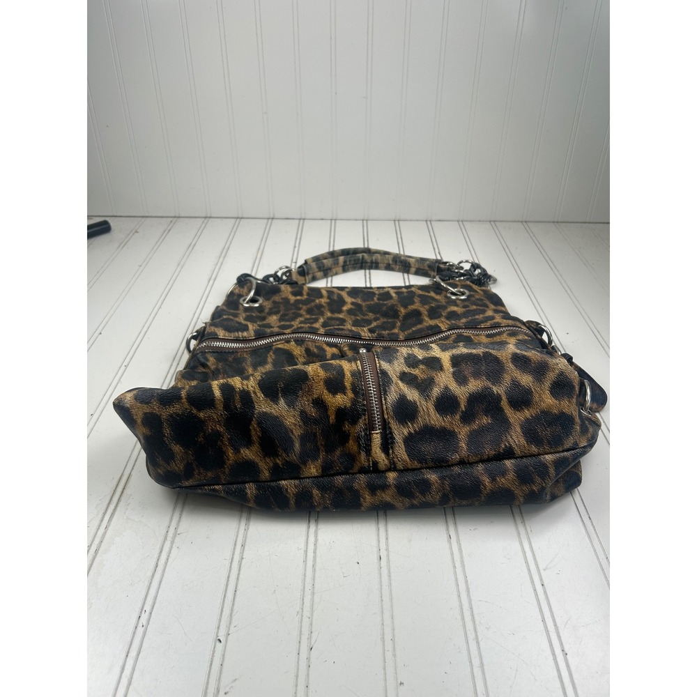 Leopard Print Slouchy Punk Grunge Edgy Vintage Y2K Chain Strap Shoulder Bag - Picture 4 of 13